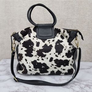 Hobo Sheila Large Satchel Cow Calf Hair Leather Black and White Women's Bag